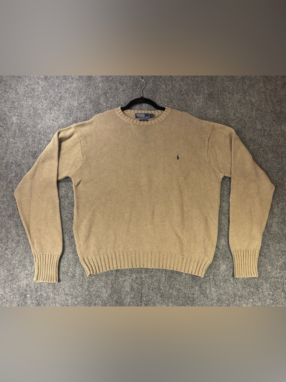 Vintage Polo Ralph Lauren 100% Cotton Crewneck Sweater Tan Men’s Sz L